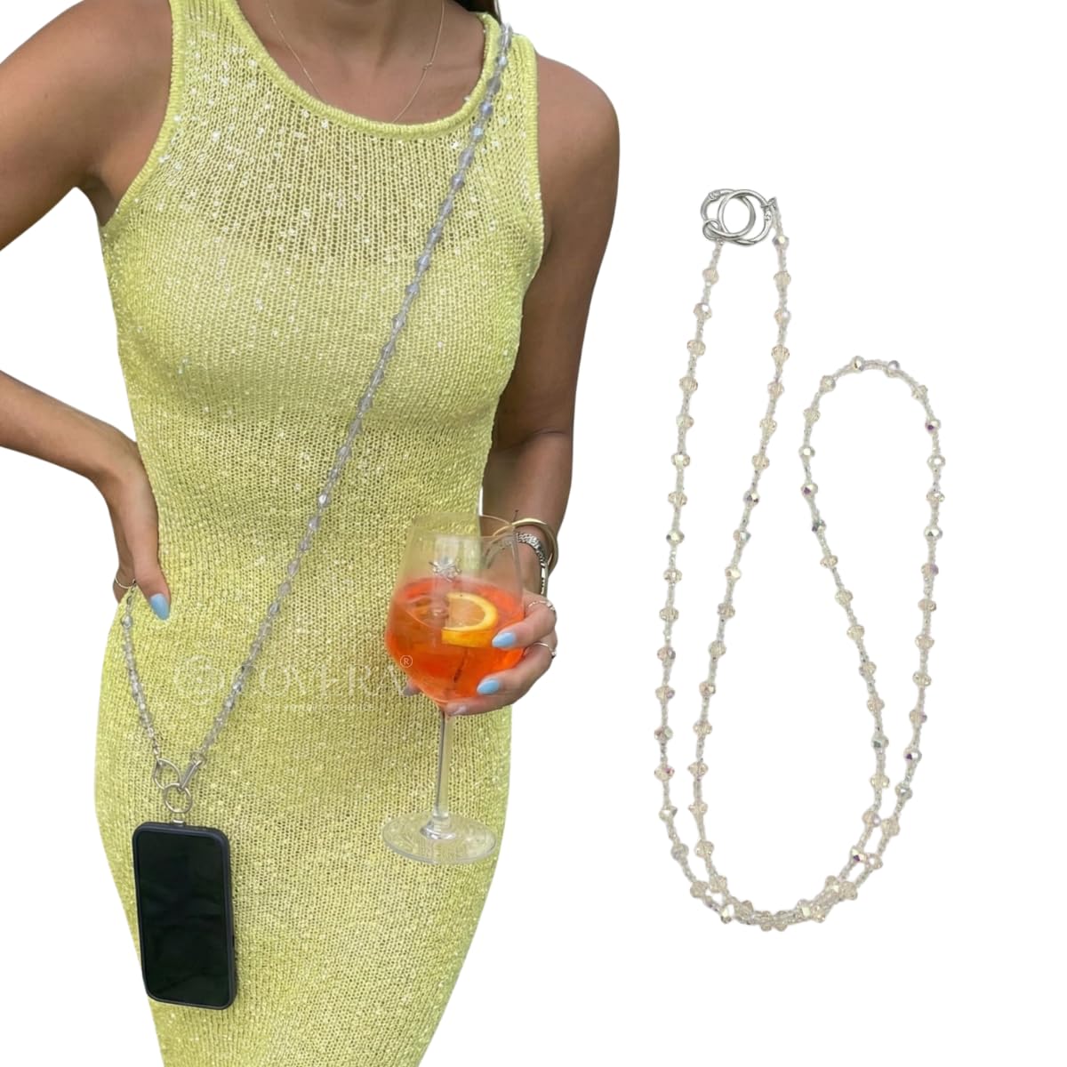 Grey Crystal Crossbody Phone Chain Sling for Women & Girls | Crossbody Phone Chain - Neck Chain Holder | Stylish Hands-Free Mobile Holder Strap | Beaded Crystal Phone Lanyard with Secure Clasp-picture-17