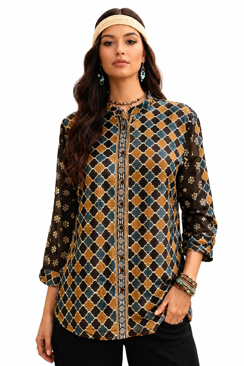 amazon brand - inkast Women Casual Shirt | Ethnic Print | Cotton | Spread Collar | Regular Fit-picture-33