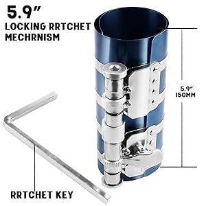 Xastro 6'' Piston Ring Compressor Tool, Adjustable Ratchet Piston Ring Installation Tool, Adjustable Compression Range 2.4"-7.6" Car Engine