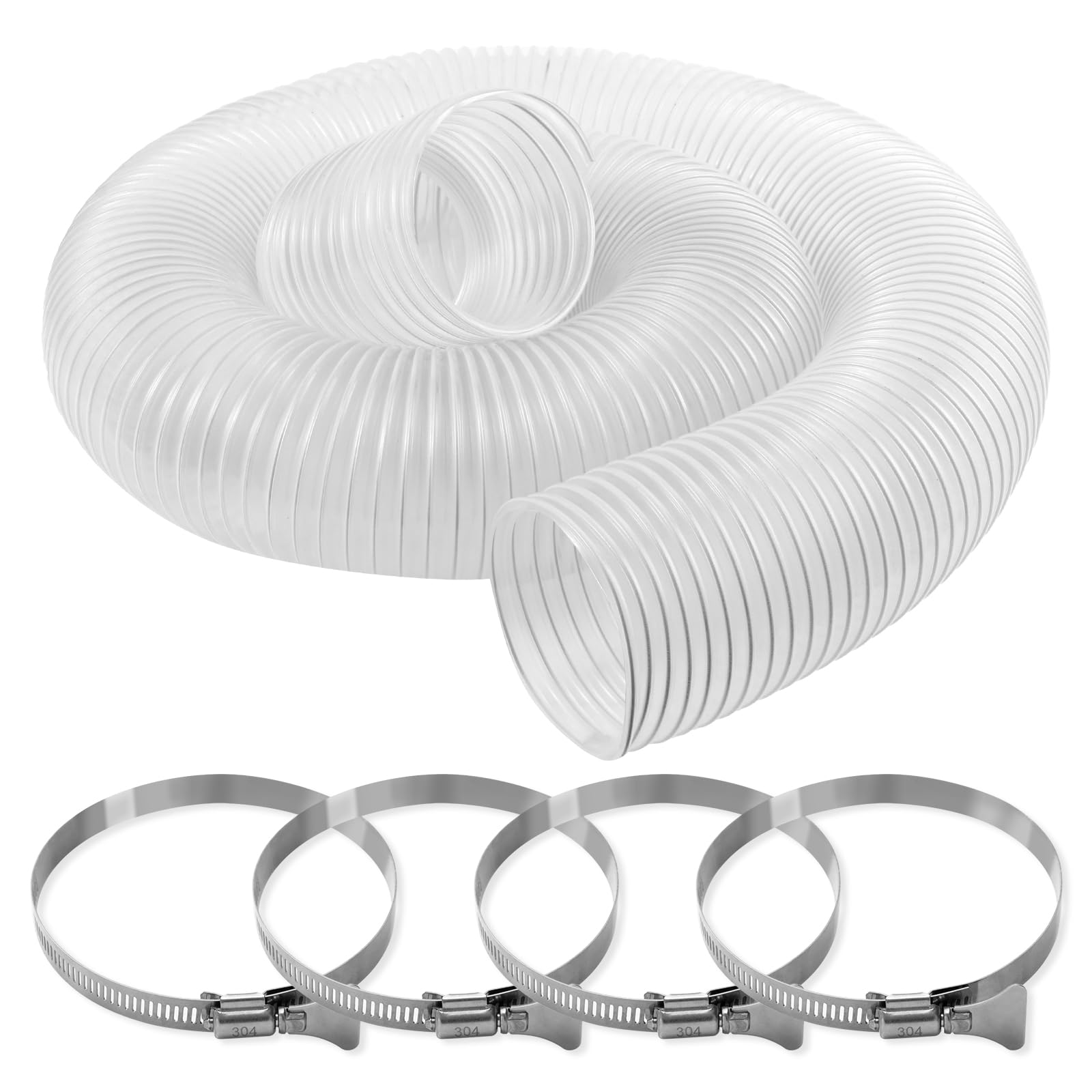 4"x10'Dust Collection Hose，4 inch Collector Flexible Tube with 304 Stainless Steel Clamps,PVC 4 Dust Collection Hose- Puncture Resistant (4" x 10')