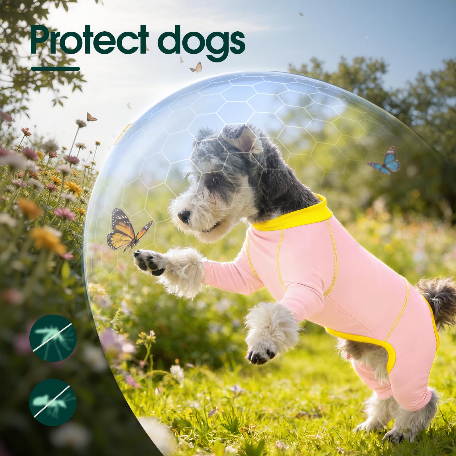 Kuoser Hunde Schlafanzug, Hundebody mit Beinen, Sonnenschutz Shirt, Rosa XL | Atmungsaktives Hundepyjama mit 4 Beinen für kleine Hunde, Kühlweste Hund, Hundeshirt für Indoor & Outdoor