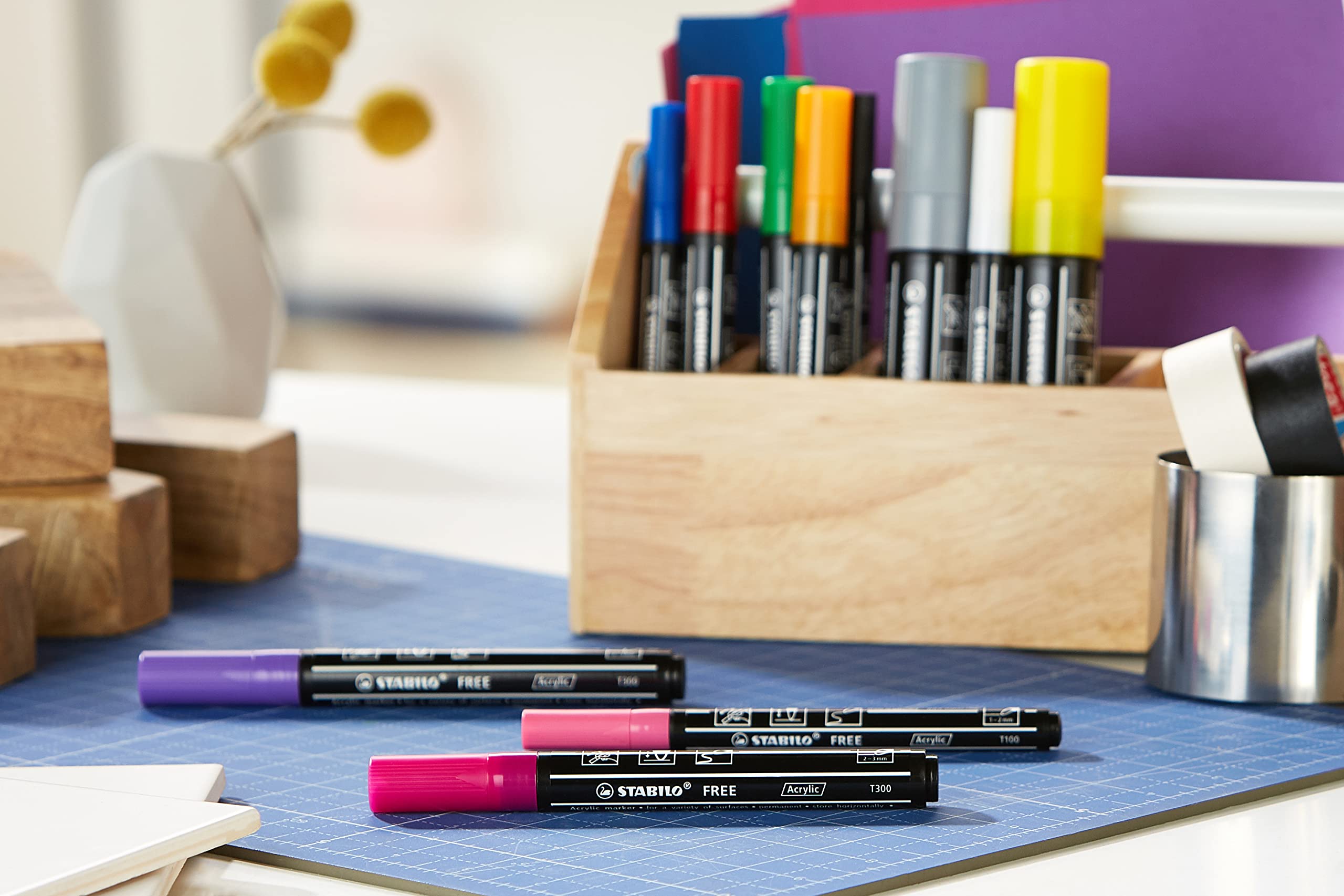 Marqueur acrylique - STABILO FREE - Boîte métal x 11 marqueurs peinture - kit initiation