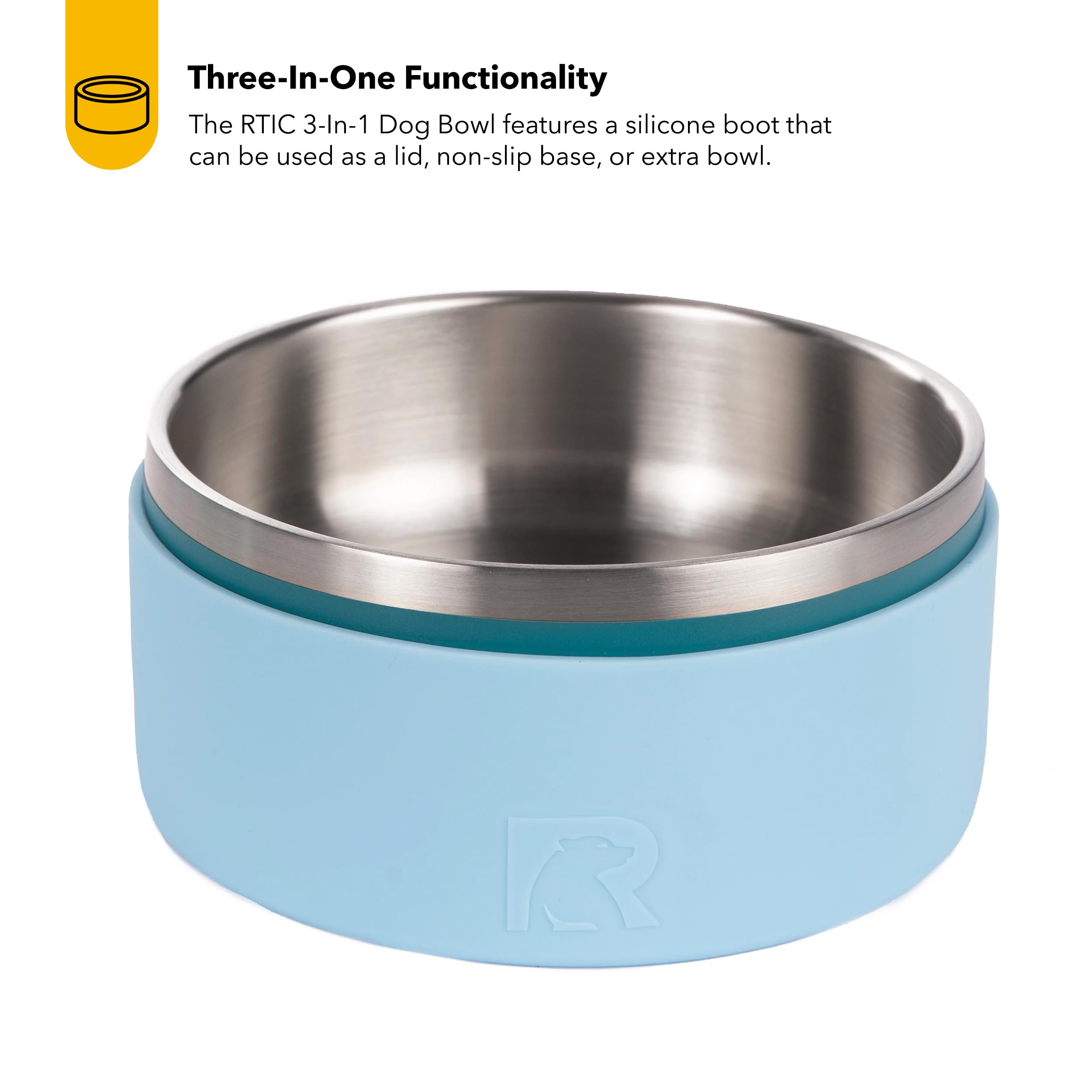RTIC 3-in-1 Dog Bowl Food and Water Dish for Large Dogs and Small Dogs, Double-Walled Stainless Steel Metal, Portable, Non-Slip, Indoor and Outdoor, Small, Deep Harbor & RTIC Ice