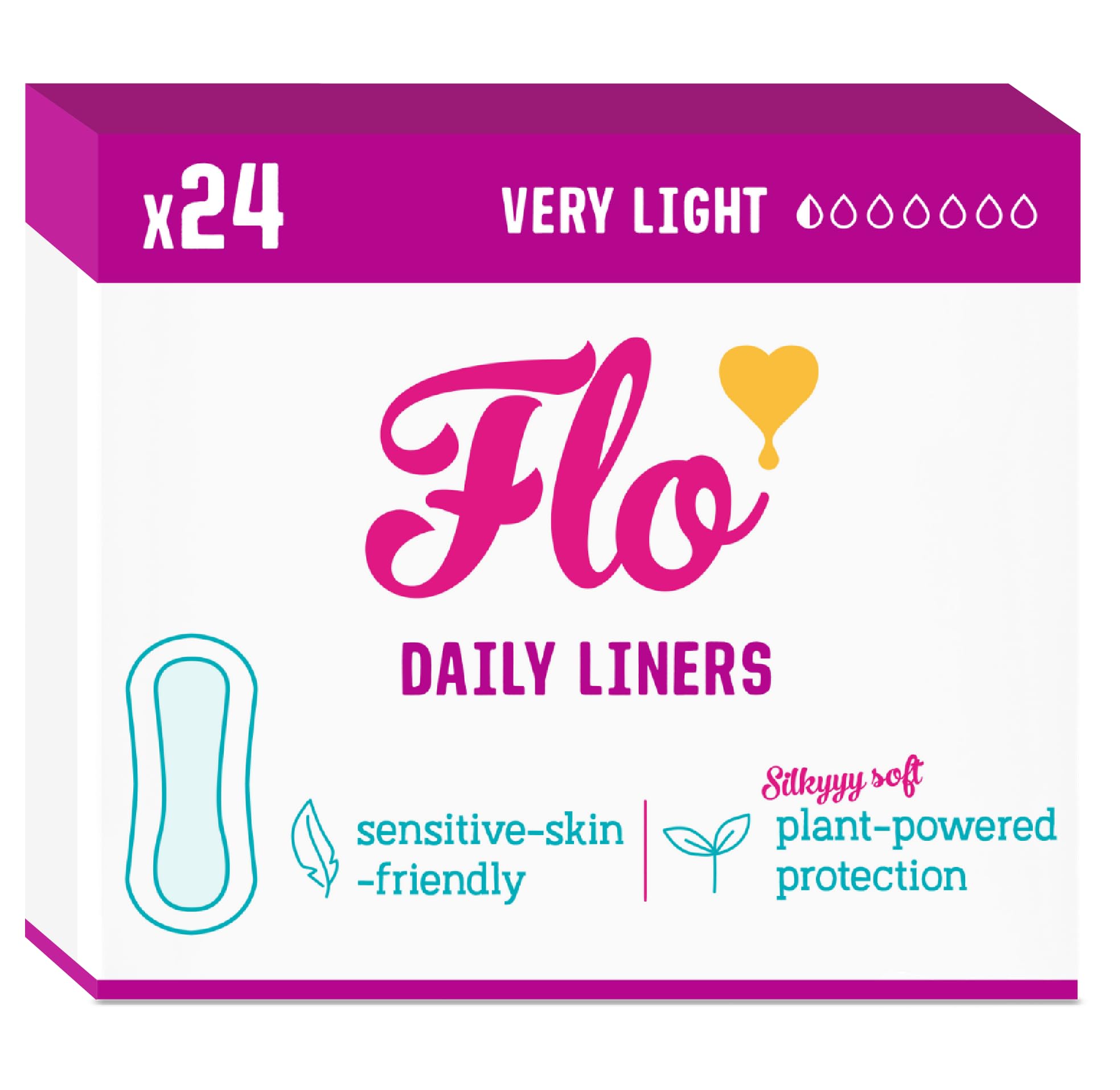 Flo - Daily Liners (24 Pack) Very Light Flow - Wrapped, Ultra-Thin - Natural, Absorbent, Soft & Breathable - Made with Organic Bamboo Panty - Liners for Women - Fragrance Free - Vegan & Cruelty Free