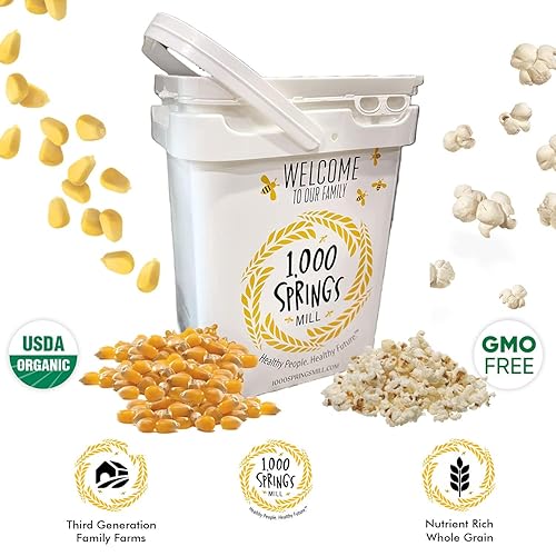 Miniatura 2 de 1000 SPRINGS MILL - Cubo a granel de palomitas de maíz orgánicas de 25 libras  Snack saludable para microondas o estufa  Granos de maíz secos a