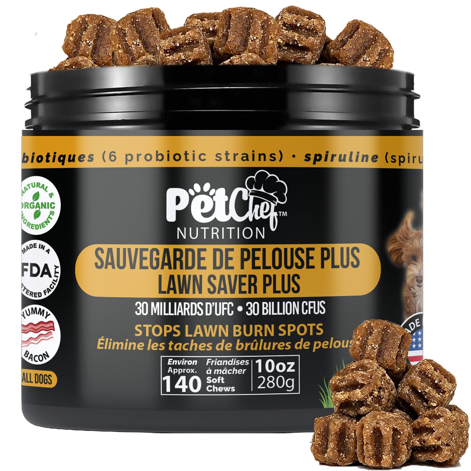 Pet Chef Dog Urine Neutralizer for Lawn Grass Burn Spot Saver Soft Chews Helps Reduce Yellow Spots & Protect Yard Plant-Safe Lawn Support Supplement 140 Chews