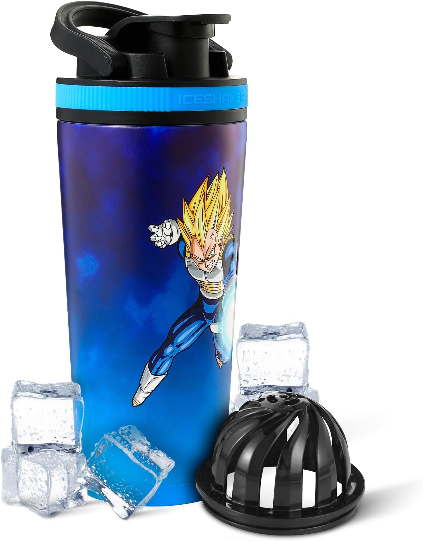 Ice Shaker Dragon Ball Z Stainless Steel Shaker Bottle | 26oz, Vegeta | Cold for 30+ Hours | Insulated Cup with Twist-on Agitator | Odor-Free Bottle for Protein Shakes, Water, Smoothies, Cocktails