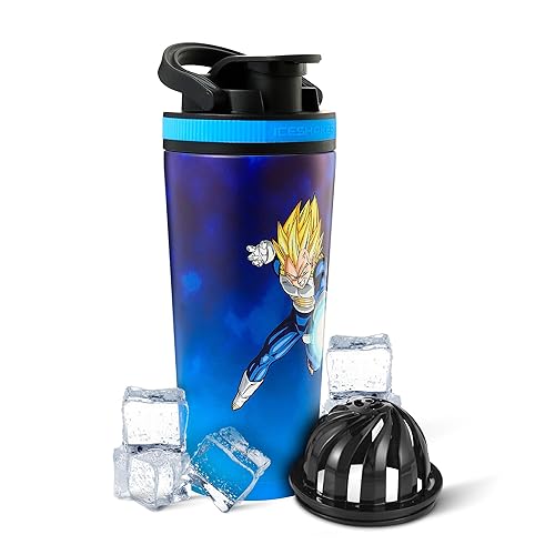 Ice Shaker Dragon Ball Z Stainless Steel Shaker Bottle | 26oz , Vegeta | Cold for 30+ Hours | Insulated Cup with Twist-on Agitator | Odor-Free Bottle for Protein Shakes, Water, Smoothies, Cocktails - Vegeta