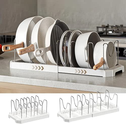 Expandable Pot and Pan Organizer Rack for Kitchen Cabinet or