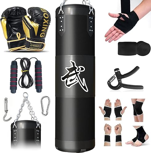 Vensmuste Saco de boxeo para adultos, juego de saco de boxeo pesado Oxford de 4 pies, saco de boxeo con guantes de boxeo de 12 onzas, envolturas de