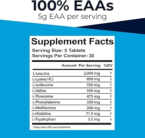 Miniatura 2 de Ultimate Suplemento de aminoácidos 100% esenciales, 150 tabletas recubiertas fáciles de tragar, 0.04 oz recubiertas, los 9 EAA con 40% de leucina en