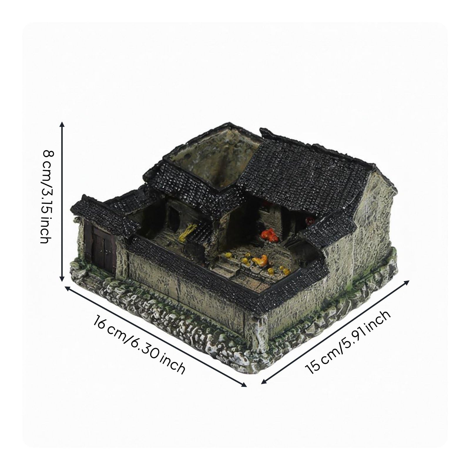 Harilla Statuetta Casa in Resina Miniatura Scultura Modellino Ornamento Stile Cascina Rurale con Atmosfera d'Epoca Lavorazione Artigianale Meticolosa in, 16 15 8cm, Stile 2