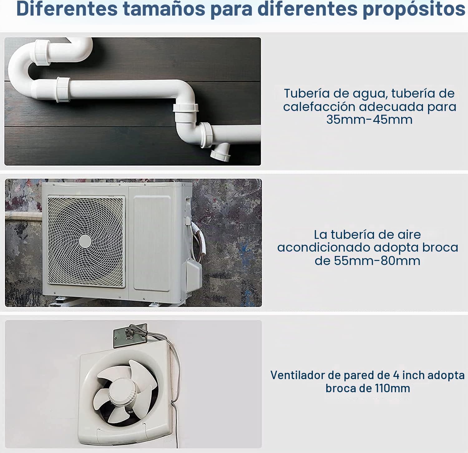 Kit de Brocas Corona SDS Plus, 6 Piezas para Perforación de Hormigón, Diámetros 40mm, 65mm, 80mm, 100mm, 125mm