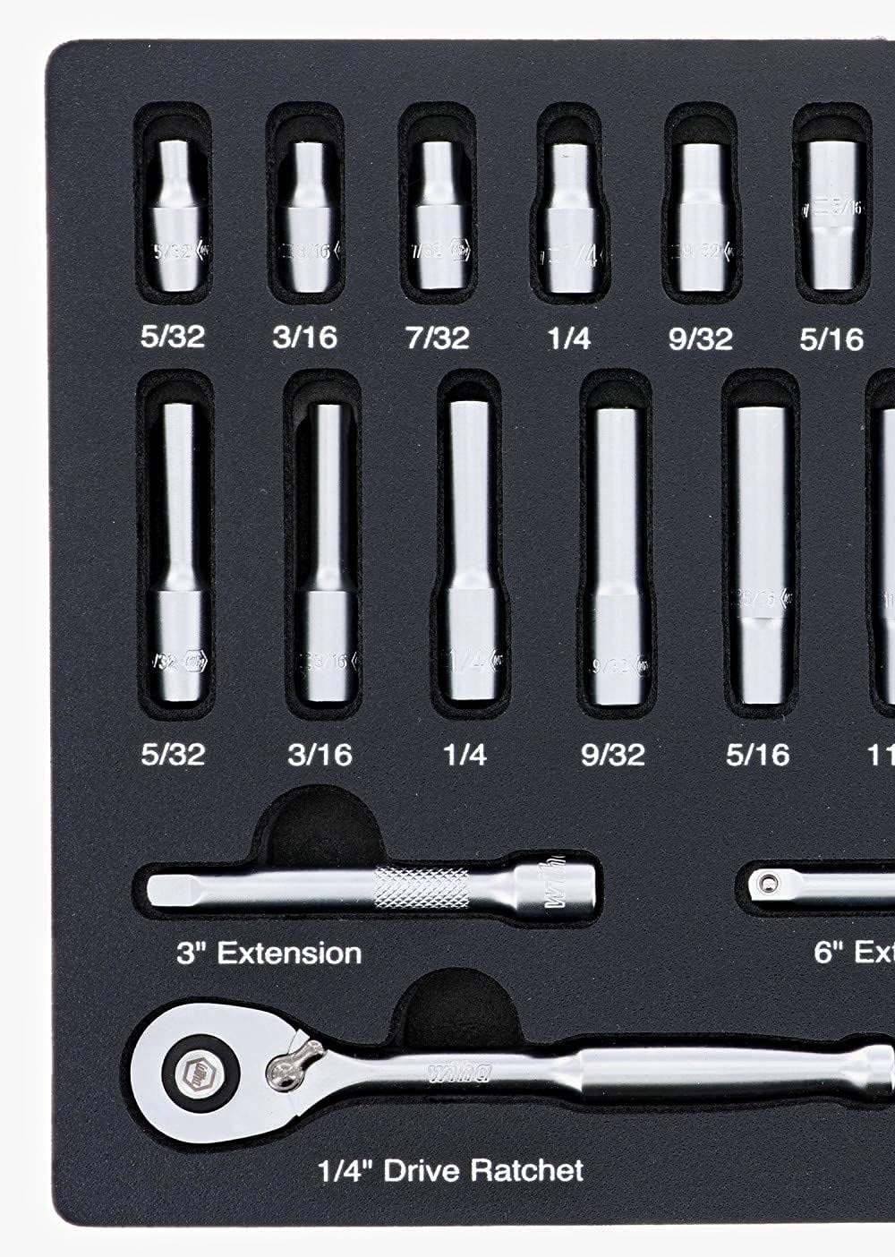Suреr Bіg Clеаrаnсе! Wiha 33396 | 25 Piece 1/4” Drive Professional Standard and Deep Socket Tray Set - SAE