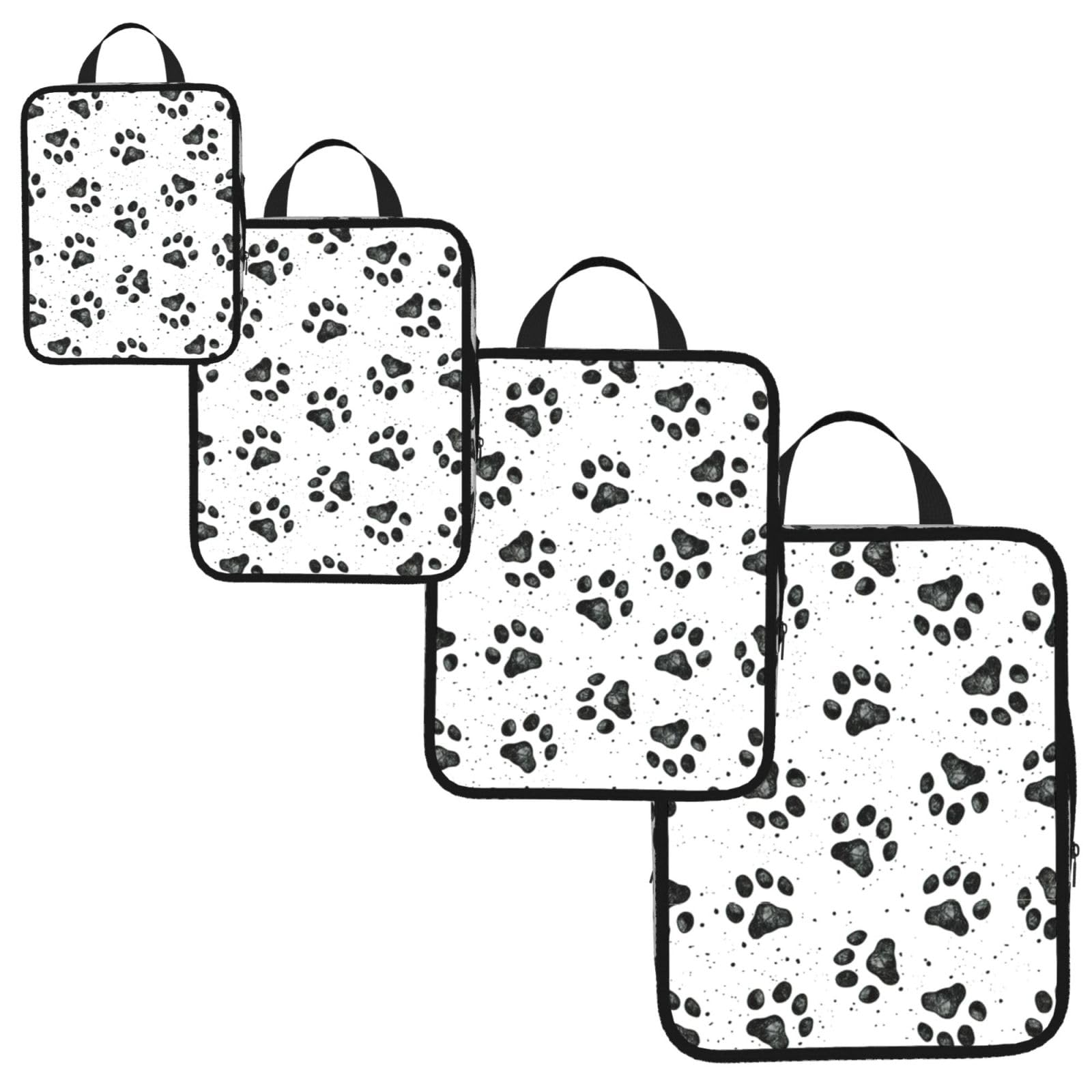 Dog Paw Pattern Print 4 Set Compression Packing Cubes for Suitcases,Expandable Storage Bags Organizers