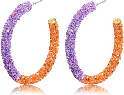 Aretes de aro con purpurina para el día del juego, aretes de aro brillantes de doble colores para el día del juego, regalo de joyería para fanáticos disponible en Yaxa Peru