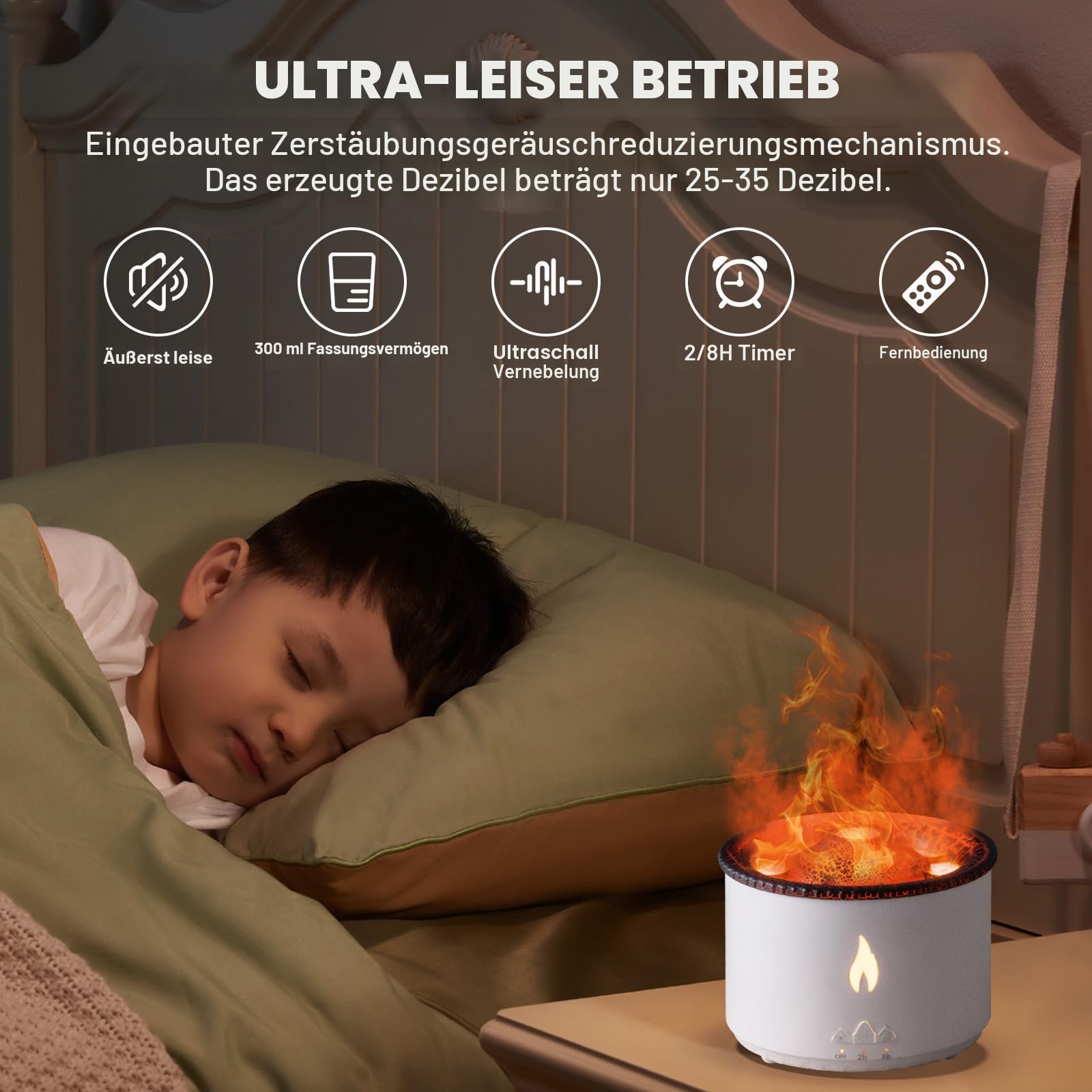 Vulkan Luftbefeuchter Flammen Aroma Diffusor: 360ml Aromatherapie Luftbefeuchter 2 Nebelmodus Luftbefeuchter Fernbedienung Öl Kaltnebel Diffusor mit Nachtlicht für Zuhause, Fitnessstudio