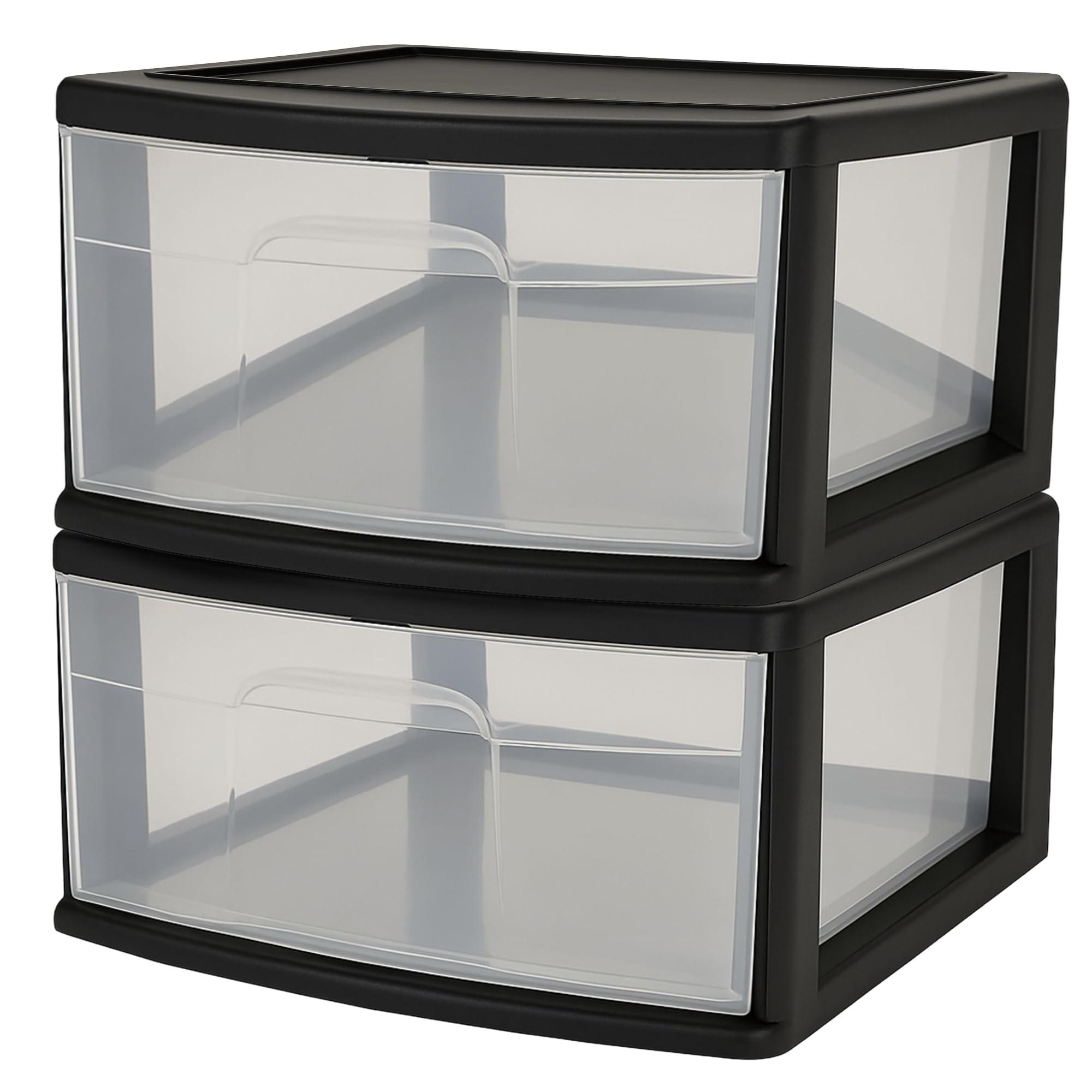HOMZ 2-Pack 1-Drawer Storage Cart, Clear Plastic Container, 15" Wide Body, Black Frame - Organizing Drawer Containers for Home, Bathroom, Bedroom,
