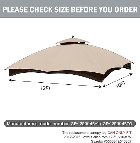 Miniatura 2 de SCOCANOPY Toldo de repuesto para el cenador Lowe's modelo #GF-12S004B-1  GF-12S004BTO (beige claro)