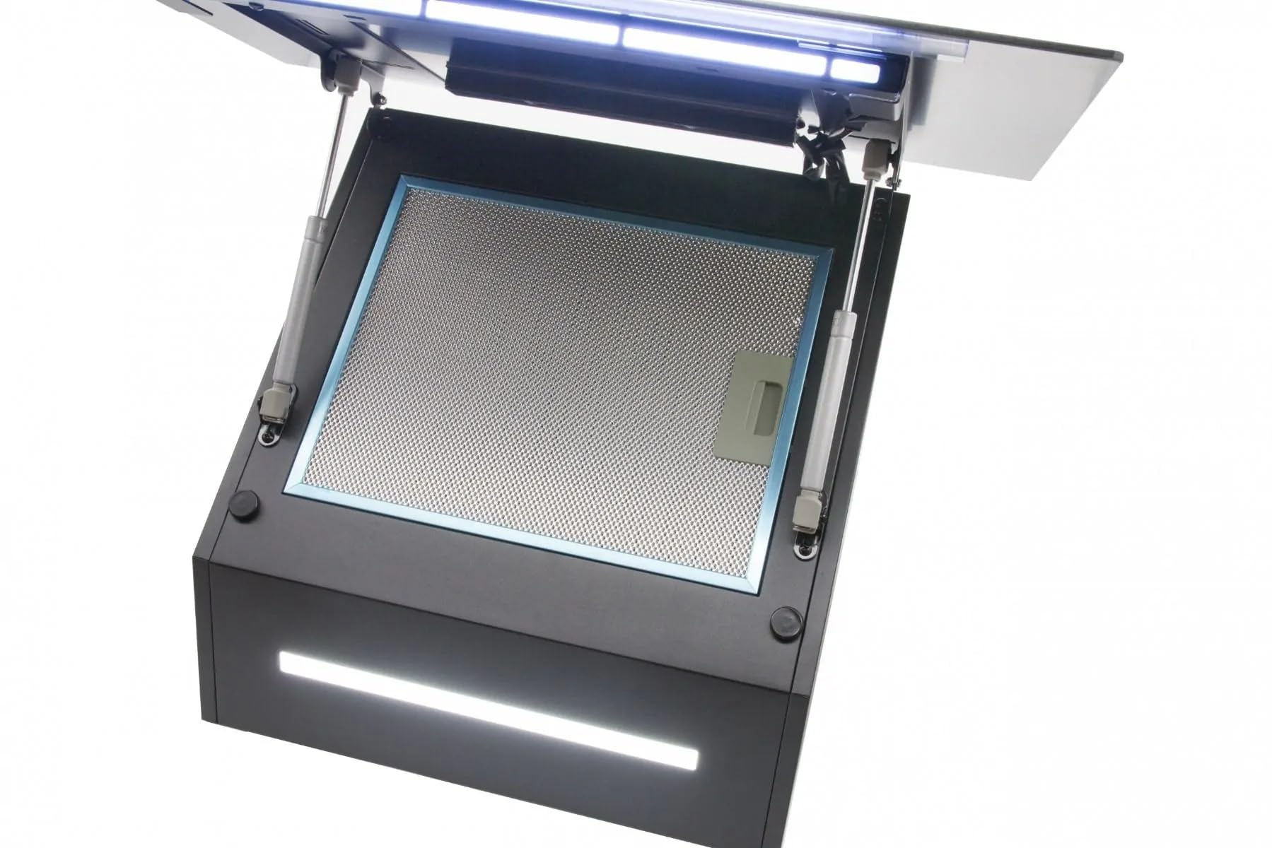Kaiser Dunstabzugshaube AT 6402 ECO Schräghaube 60cm kopffrei Abzugshaube Wandhaube Moire Glas in Graphitgrau, 850m³/h, leise 39 dB, TouchControl, Ambient Light, Umluft|Abluft, Aktivkohlefilter inkl.