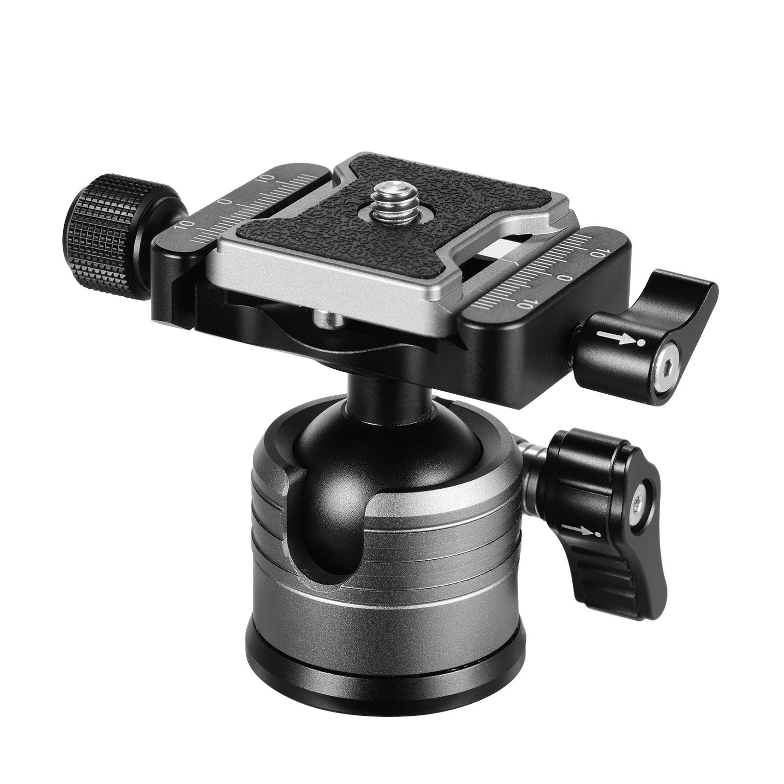 Podwójna panoramiczna głowica kulowa, stop aluminium CNC, niski środek ciężkości, konstrukcja z pojedynczym wycięciem U, płytka szybkiego uwalniania do aparatów DSLR i ILDC, statyw i monopod