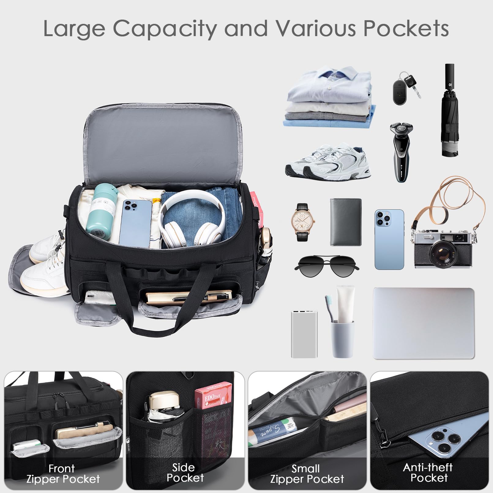 Reisetasche Handgepäck 40L，Oxford Sporttaschen mit Schuhfach Nassfach Taktischer Weekender Handtasche Duffle Bag Handgepäck Tasche Koffer