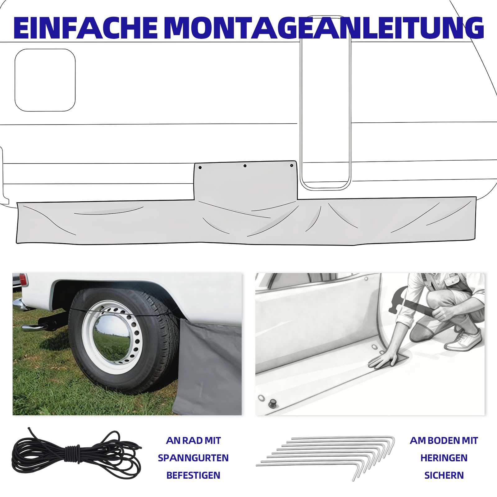 Bodenschürze Wohnwagenschürze für Wohnmobil Caravan, 700 x 50 cm, aus PU-Oxford-Gewebe