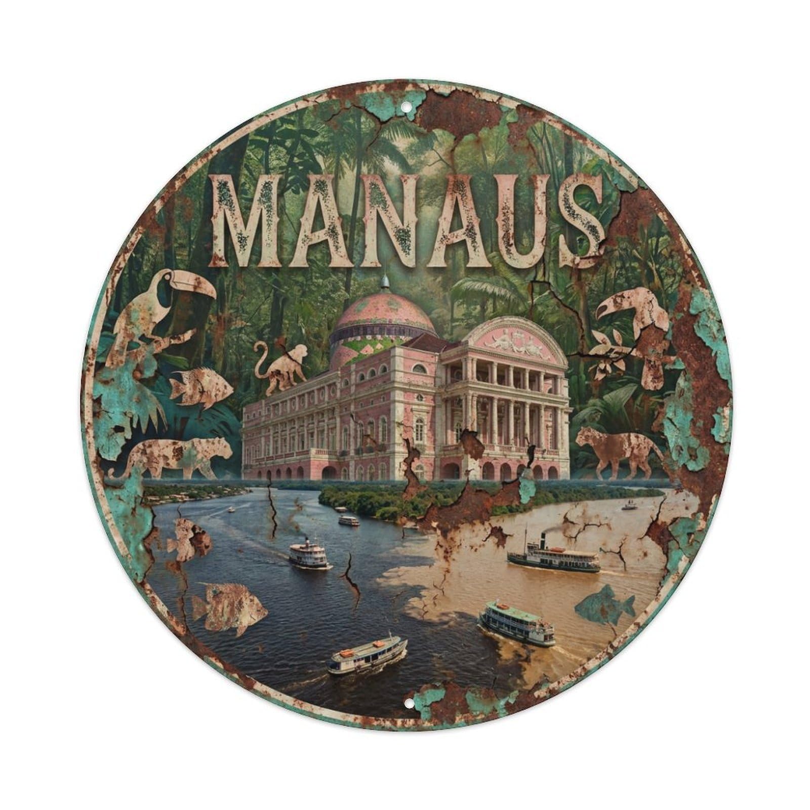 Travel Vintage Brazil Manaus Metal Tin Sign
