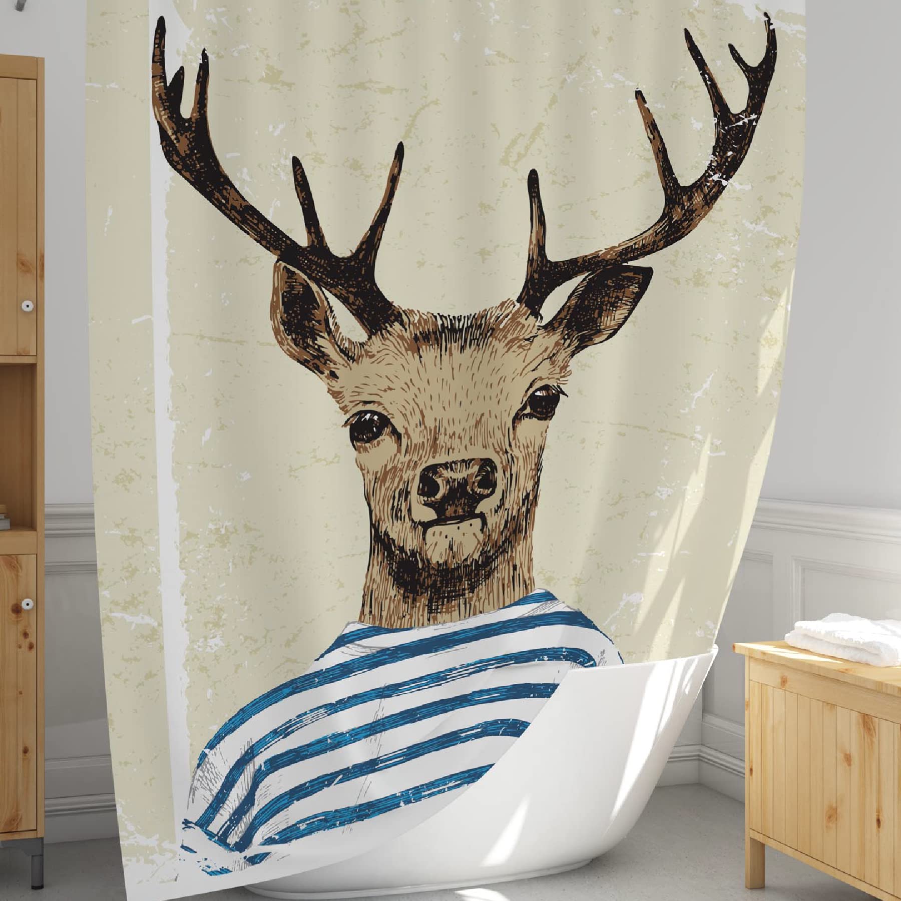 Rideau De Douche 180x200cm Anti-Moisissure - Imprimé Style Marin | Polyester Imperméable Avec 12 Crochets