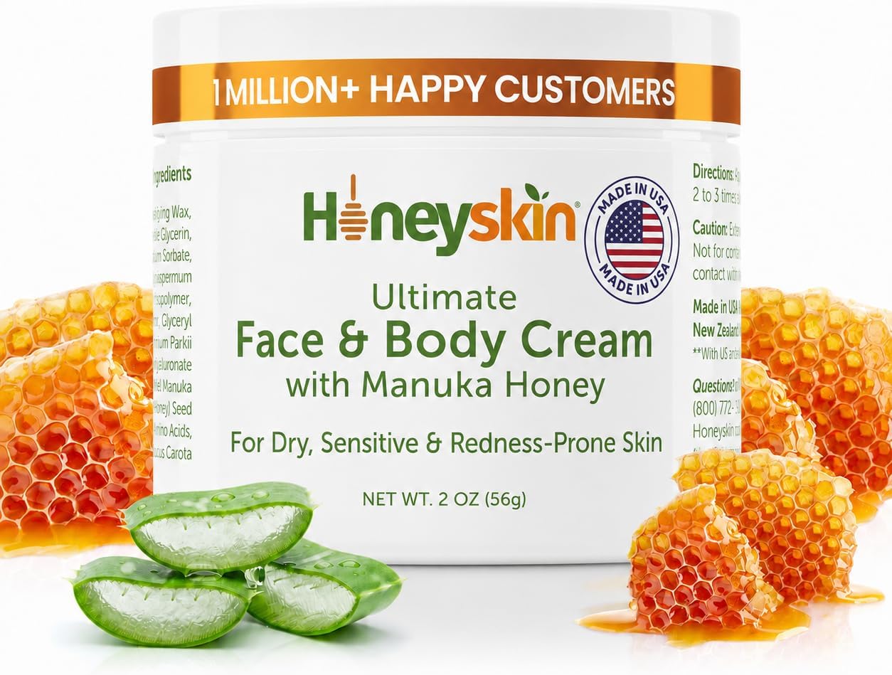 Hydrating Face Moisturizer & Body Cream with Manuka Honey Cream - Organic Face Moisturizer with Honey for Extremely Dry Skin - for Dry & Itchy Skin, Rosacea & Eczema Prone Skin 2oz