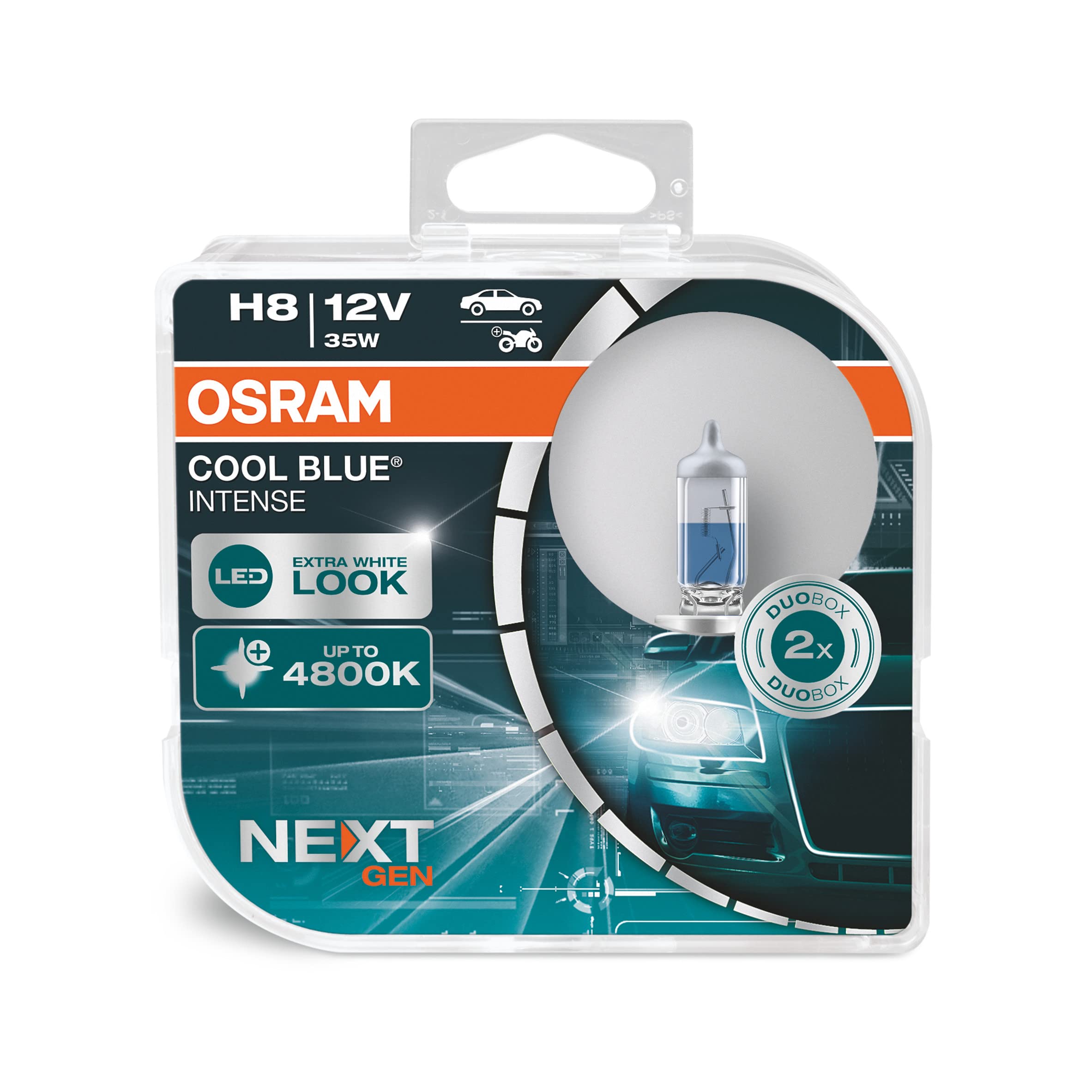 Osram 64212CBN-HCB Cool Intense H8, bis zu 4.800K, Halogen Scheinwerferlampe, LED-Look, Duo Box (2 Lampen), Blau
