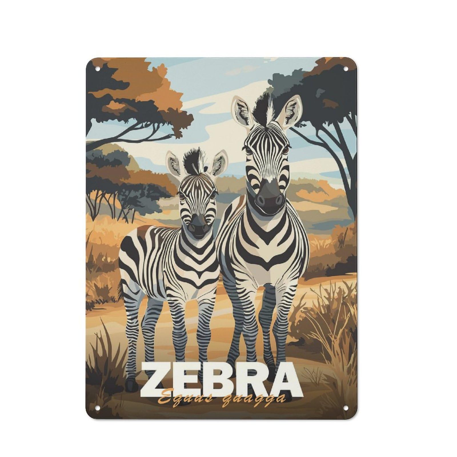 Junmoney Zebra Family In Savannah Metal Plaque 40X30cm With For Pub Or Café, Retro Decor, For Pub Decor Enthusiasts Refreshing A Room In Autumn