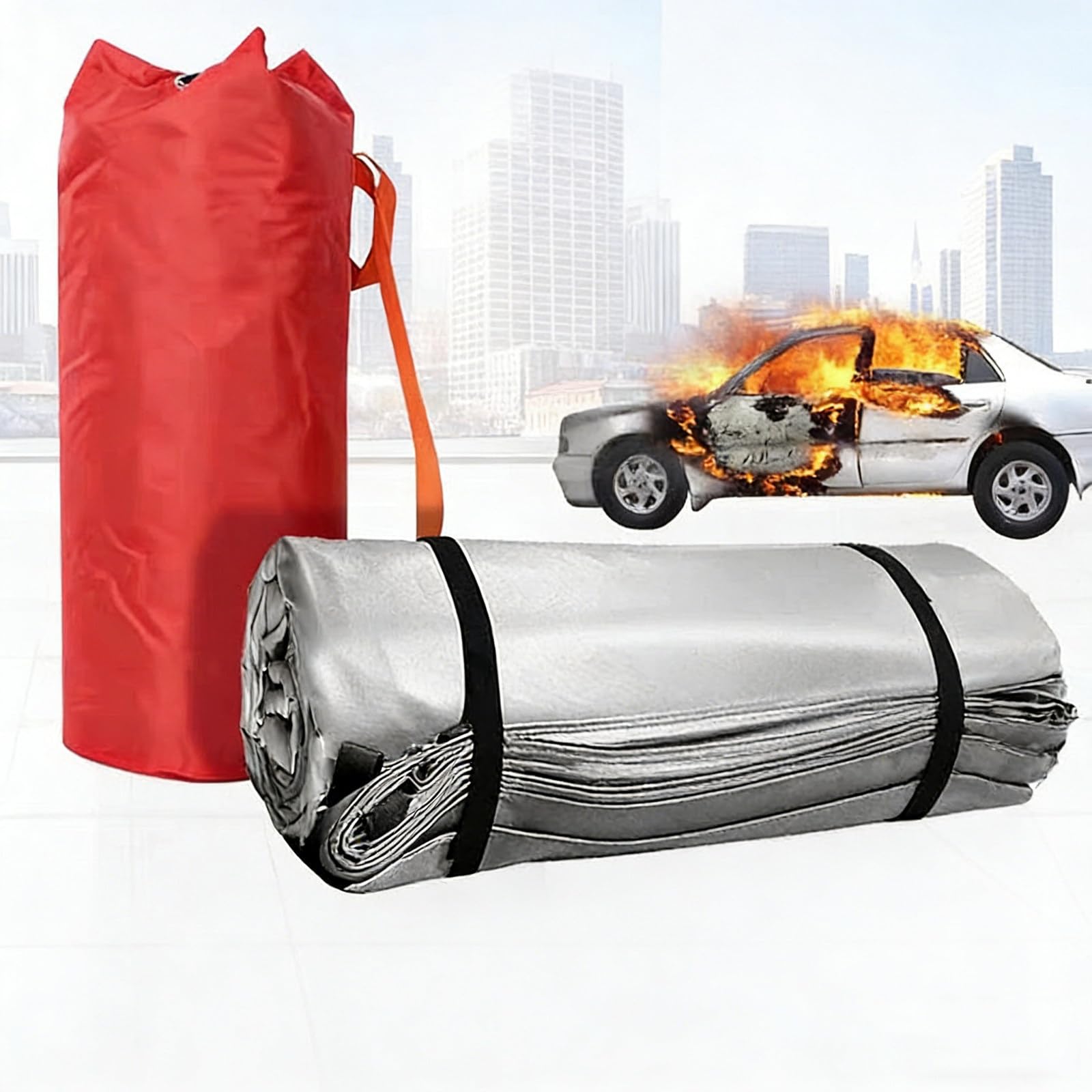 IEOWY Emergency Fire Blanket, Quick Unfolding Fiberglass Flame Retardant, Large Double-Sided Silicone Survival Safety Blanket for Vehicle Accident Response