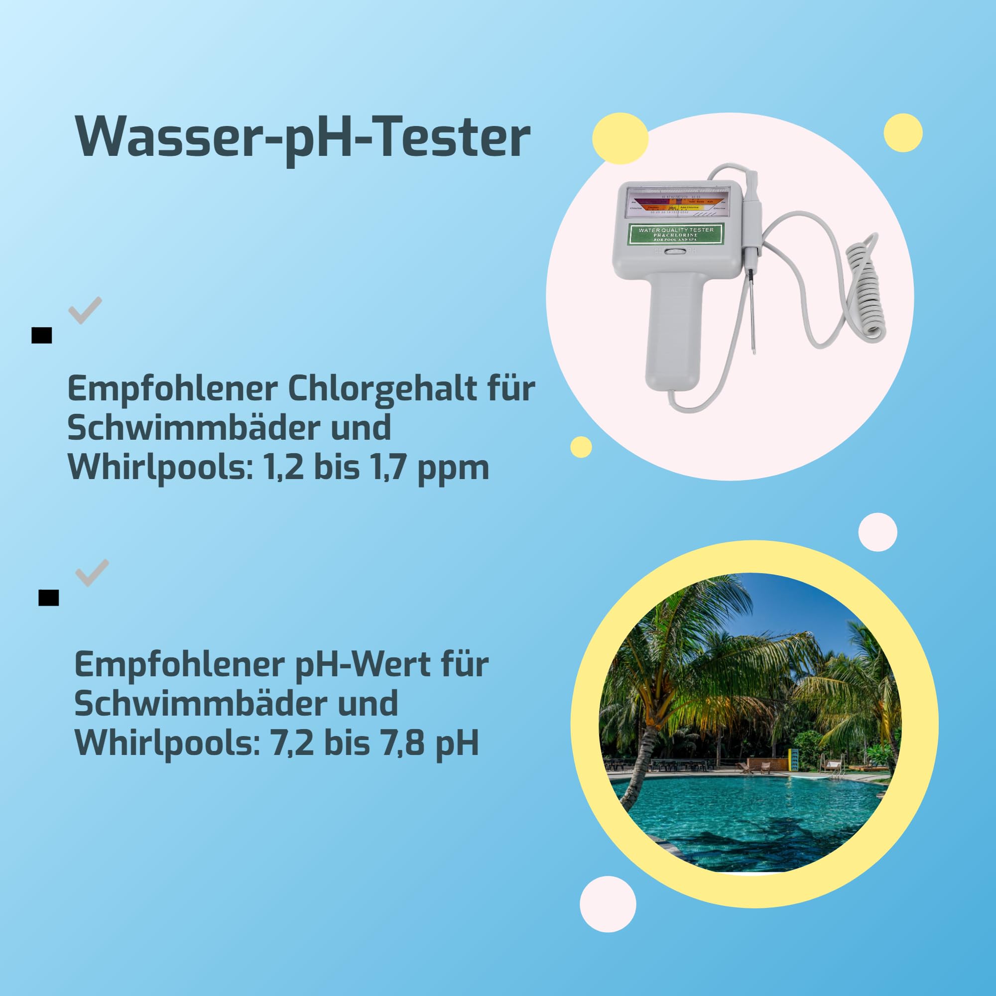 PH-Tester pool messgerät chlor und ph digital Chlormessgerät, Monitor, Chlor-PH-Messgerät, 2-in-1-Wasserqualitätstester für Schwimmbäder, Hydrokulturen, Pools, Produits de mesure