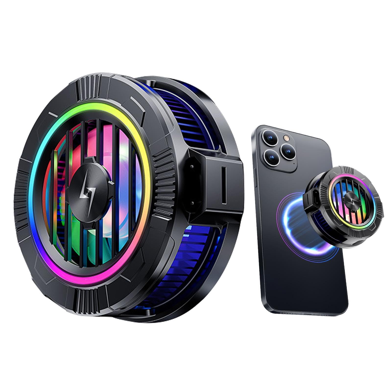 Generic Phone Cooler, Phone Cooler for Gamings, Phone Fan Magnetic Phone Radiator, Cell Phone Cooling Fan, Type C Charging with Light Radiator Semiconductor Heatsink Cooling, Black