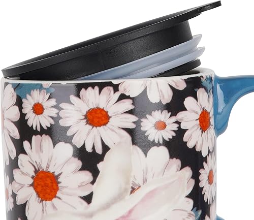 Miniatura 7 de DUSVALLY Taza de cerámica para café, taza de café de viaje, taza de té con leche de porcelana con tapa y caja de color, 17 onzas, taza alta grande,