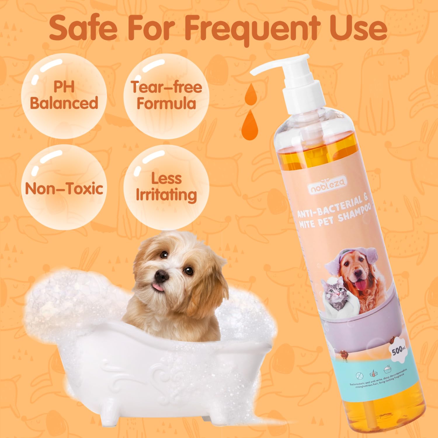 Nobleza 2 Pack Dog Shampoo for Smelly Dogs Groom Professional Pet Puppy Cat Flea Shampoo for Itchy Skin Hypoallergenic 500ml*2 - Image 4