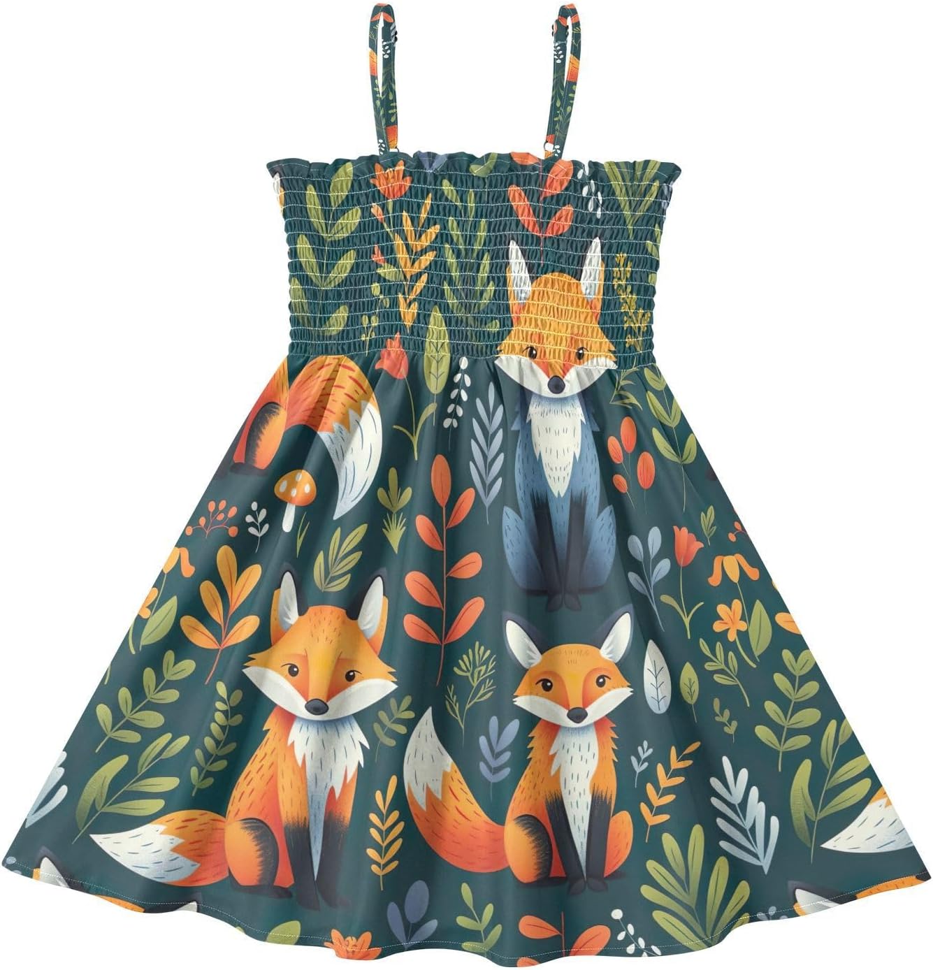 Cute Fox Green Summer Dress for Girls