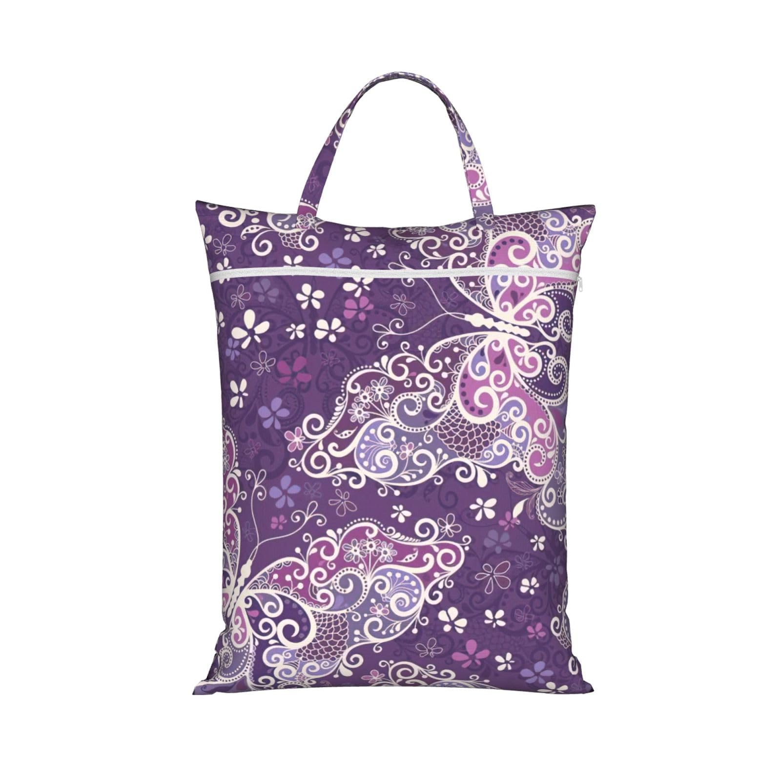 Pphgut 1 Pc Purple Butterflies Print Travel Laundry Bag Portable Dirt Clothes Bags Daily Hiking Camping Vacation