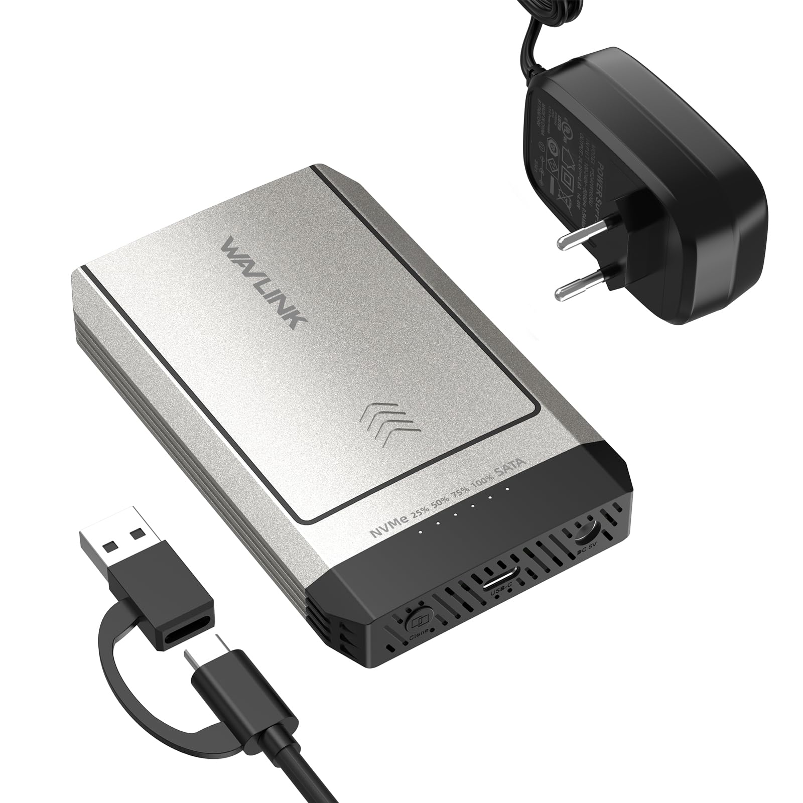 WAVLINK Dual-Bay Offline Clone Tool-Free, 10 Gbit/s M.2 Duplikator unterstützt SATA zu NVMe und NVMe zu SATA, Dual M.2 SSD-Gehäuse für 2230/2242/2260/2280, bis zu 8 TB