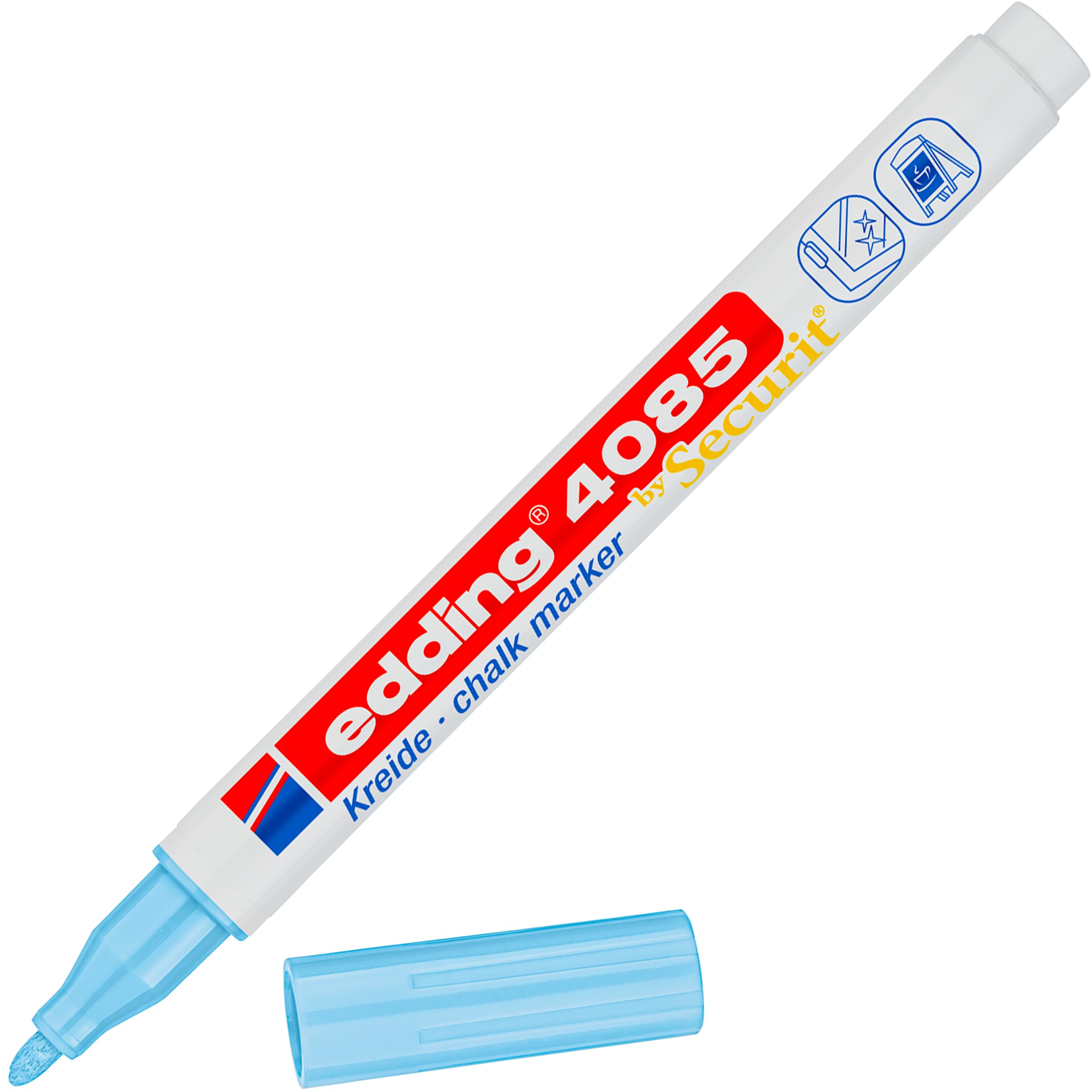 edding 4085 chalk marker - pastel-blue - 1 chalk pen - round nib 1-2 mm - fine-nib wet wipe pen for chalkboards, windows, glass, mirrors - liquid chalk marker pens for opaque coverage