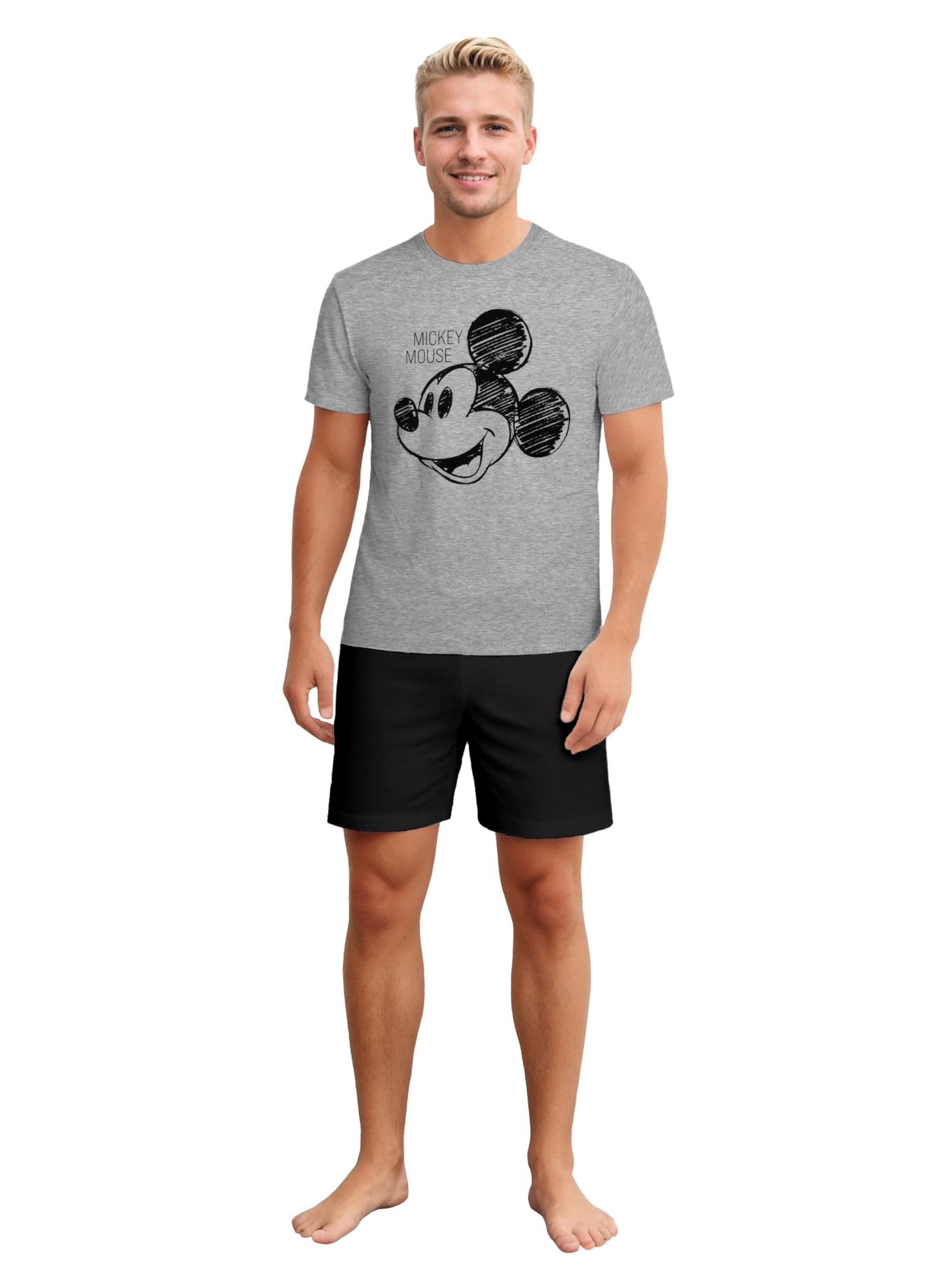 Disney Mickey Mouse Pigiama da uomo – Pigiama da uomo a maniche corte con pantaloncini grigio/nero