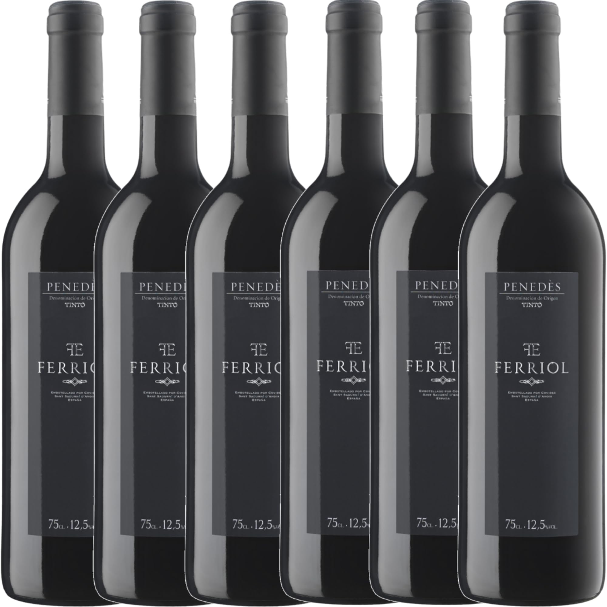 Vino Tinto D.O. Penedès Ferriol Pack 6 Uds. – Merlot y Tempranillo de Viñedos Propios – Equilibrado, Suave y con Taninos Agradables y Persistentes – 12,5% Vol Botella 75 cl – Covides