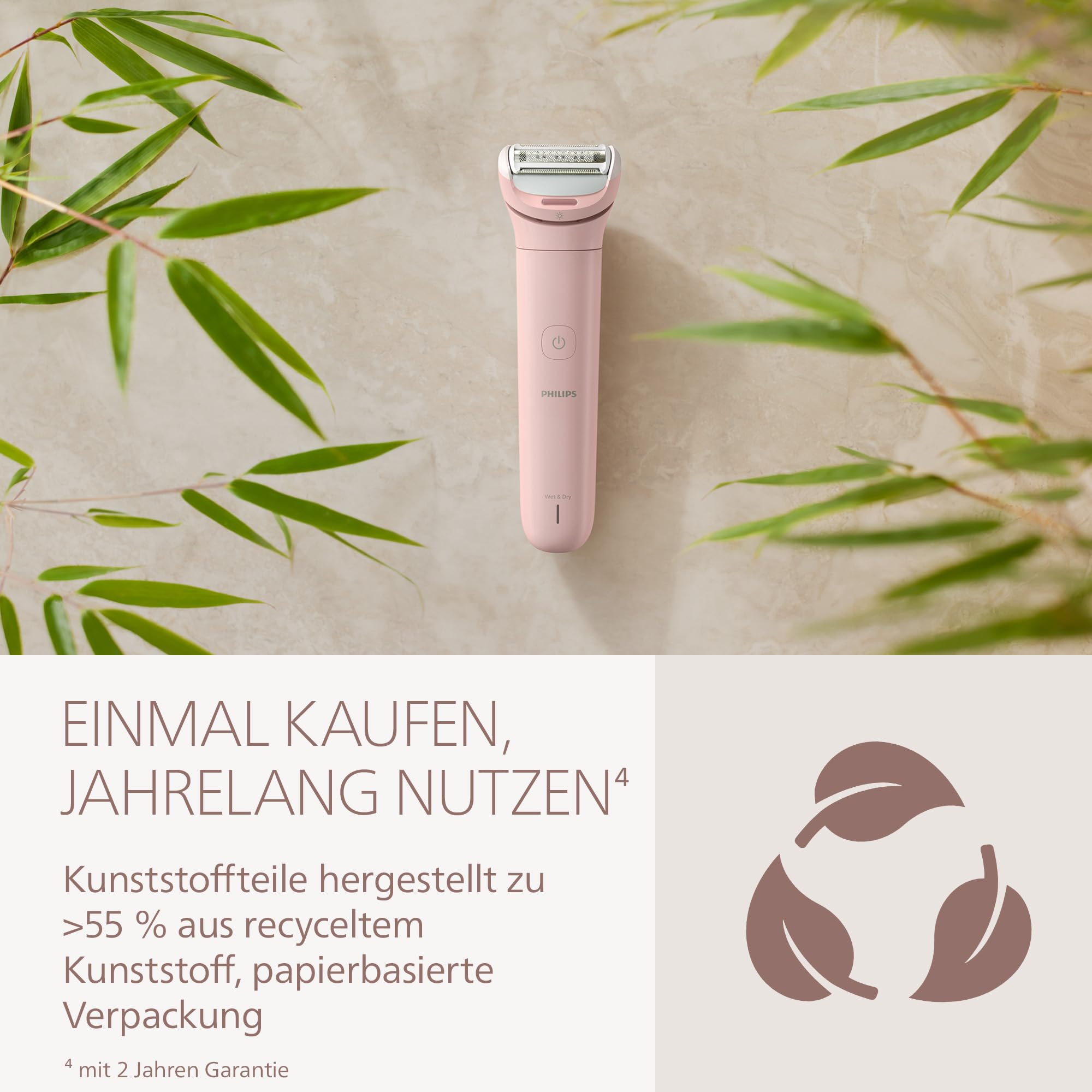 Philips Lady Shaver Series 8000 - kabelloser elektrischer Rasierer, nass und trocken, 3-Klingen-System, flexibler Scherkopf, LED-Licht, für Beine und Körper, 100 Min. Laufzeit, Modell BRL129/00