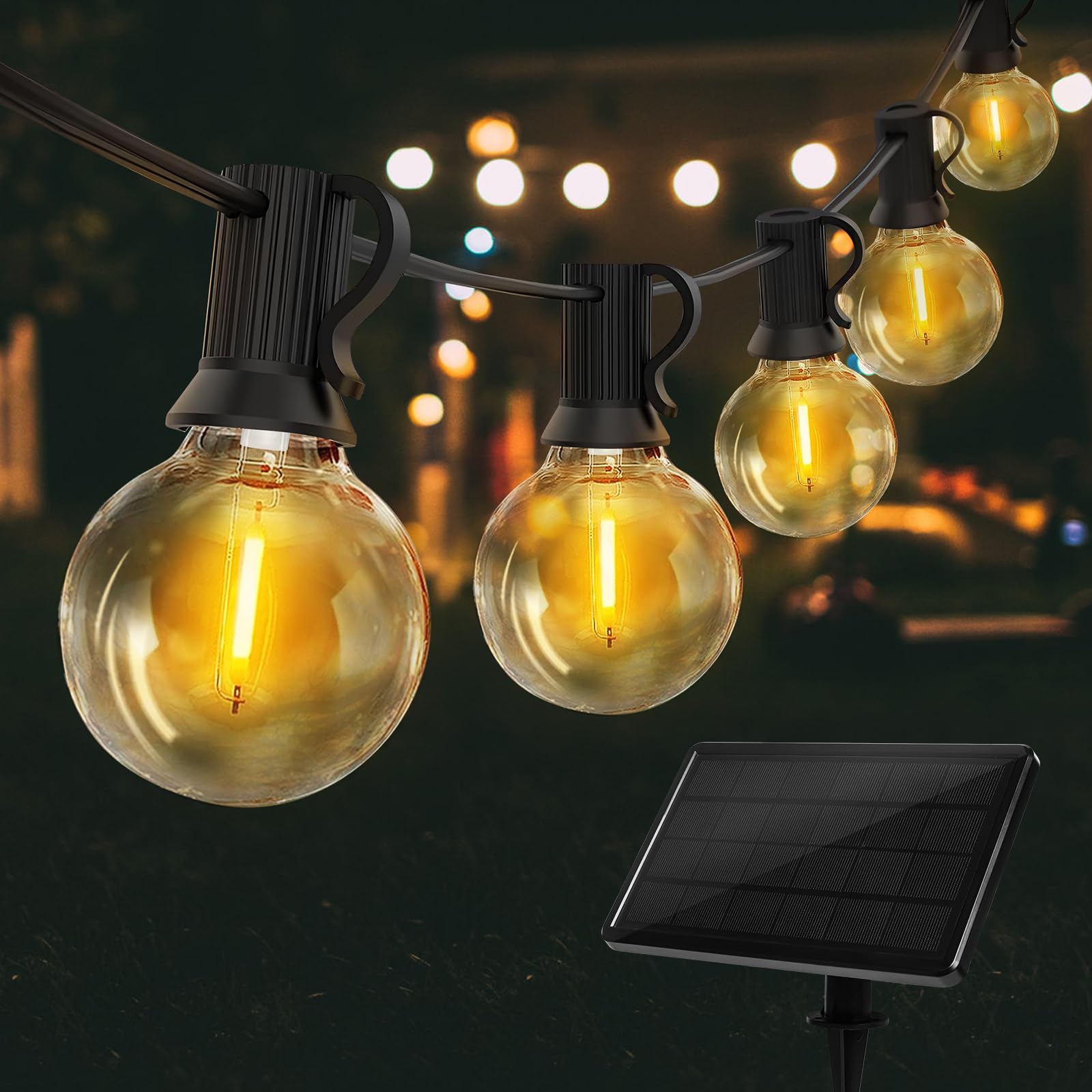 ROVLAK Guirnaldas Luces Exterior Solar LED 18M 30+4 LED Bombillas 4 Modes G40 Cadena Bombillas Solares Impermeable IP65 Girnarlas Luz Solar Exteriores Jardin Decorativa para Fiesta Bodas Partido
