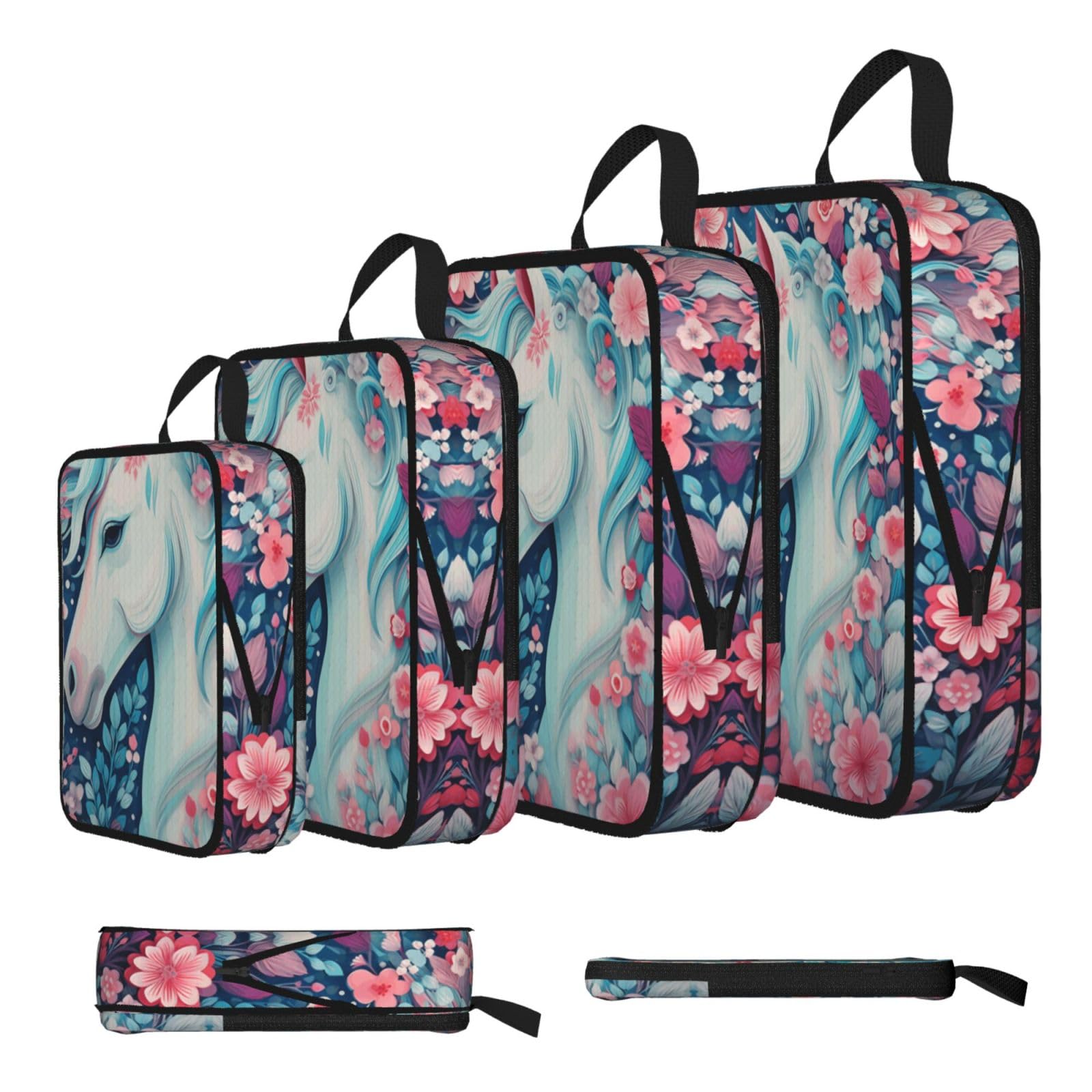 Sxzvvbn Black Paper-Cut Style Unicorn Compression Packing Cubes 4 Piece Set