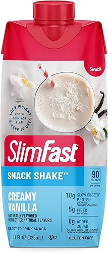 Miniatura 6 de SlimFast Batido de aperitivos, batido de fibra de 90 calorías, listo para beber, bebida proteica, vainilla cremosa, 12 unidades