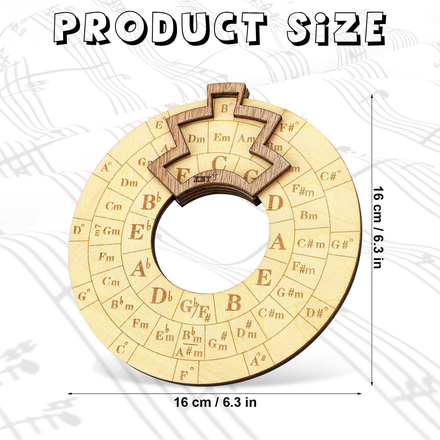 Wooden Melody Tool, 6.3 Inch Wooden Chord Wheel Circle of Fifths Wheel Round Wooden Melody Chord Tool Musical Educational Tool for Guitar Bass Piano Violin