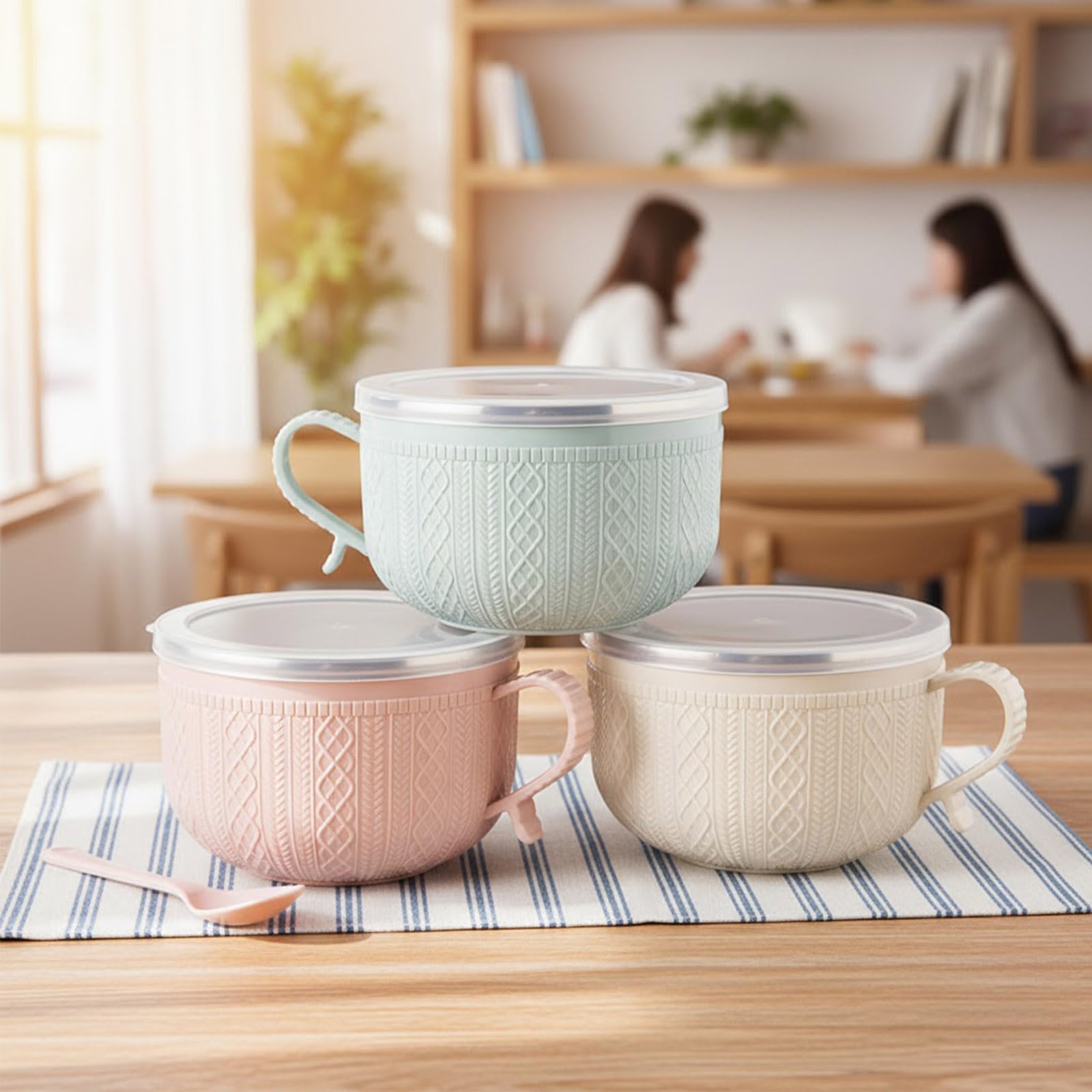 750 ml Becher Mahlzeiten mit Deckeln, 4er-Pack große Suppentassen mit Griffen, perfekt für Suppen, Eintöpfe, Nudeln und Kaffee, langlebig und hitzebeständig, ideal für Zuhause, Büro (Rosa) Küche, Haushalt & Wohnen