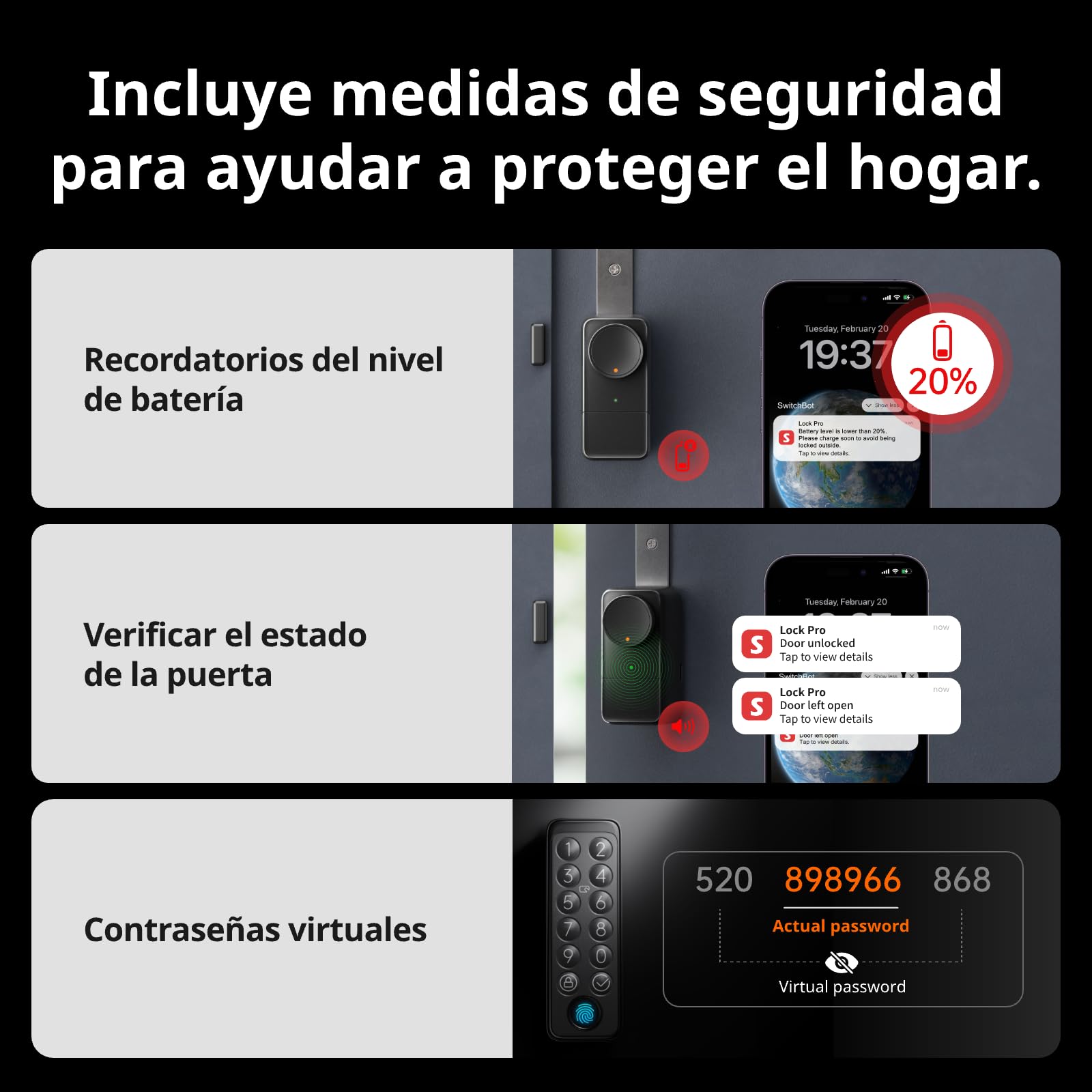 SwitchBot Lock Pro WiFi Inteligente, de Acceso Sin Llave, Cerradura Inteligente Puerta Delantera, Cerrojo Inteligente, Adaptable al Cerrojo Existente en Minutos, admite Matter, Alexa, Google, IFTTT.